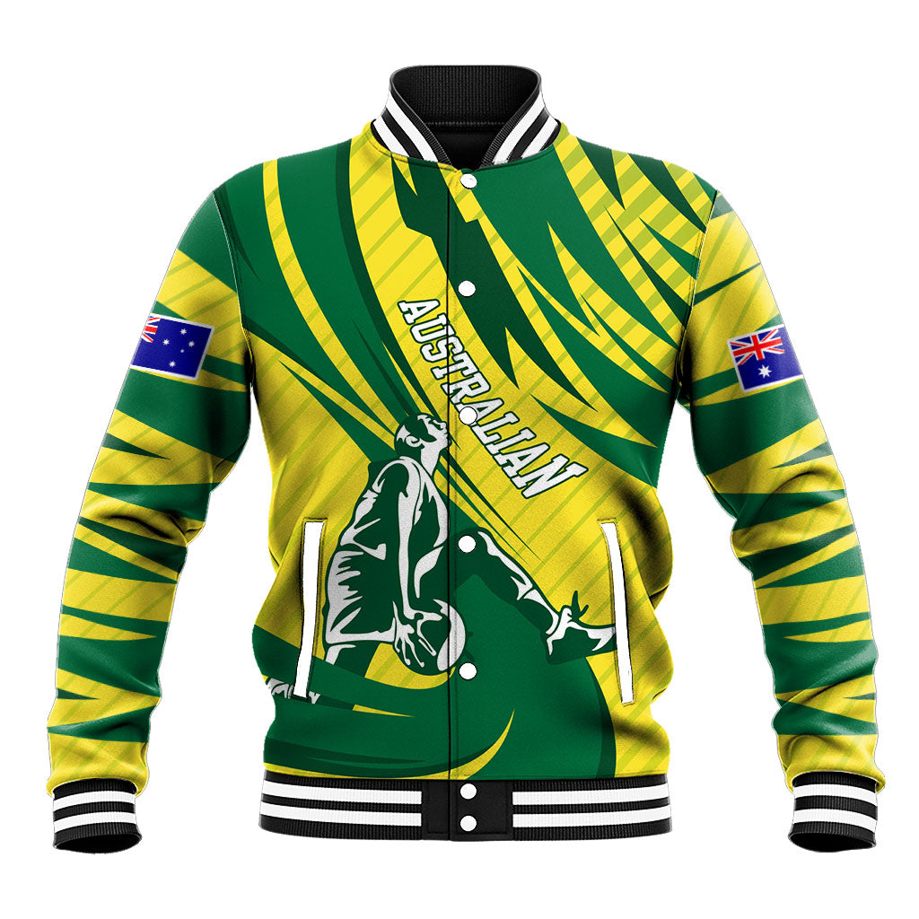 Australian Opals Basketball Baseball Jacket Green and Gold Tribal Pattern Athletic Abstract Art
