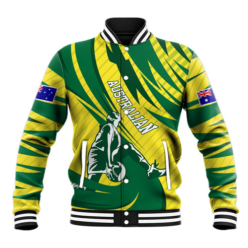 Australian Opals Basketball Baseball Jacket Green and Gold Tribal Pattern Athletic Abstract Art