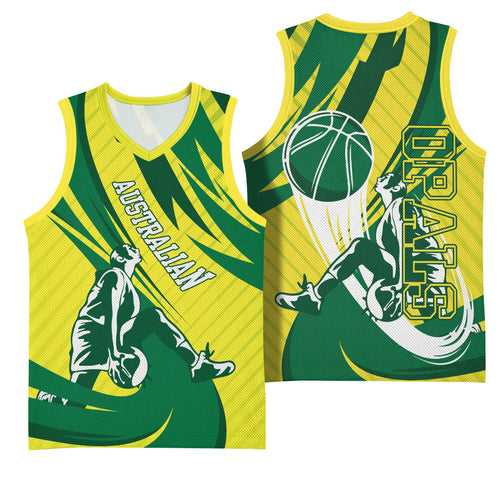 Australian Opals Basketball Basketball Jersey Green and Gold Tribal Pattern Athletic Abstract Art