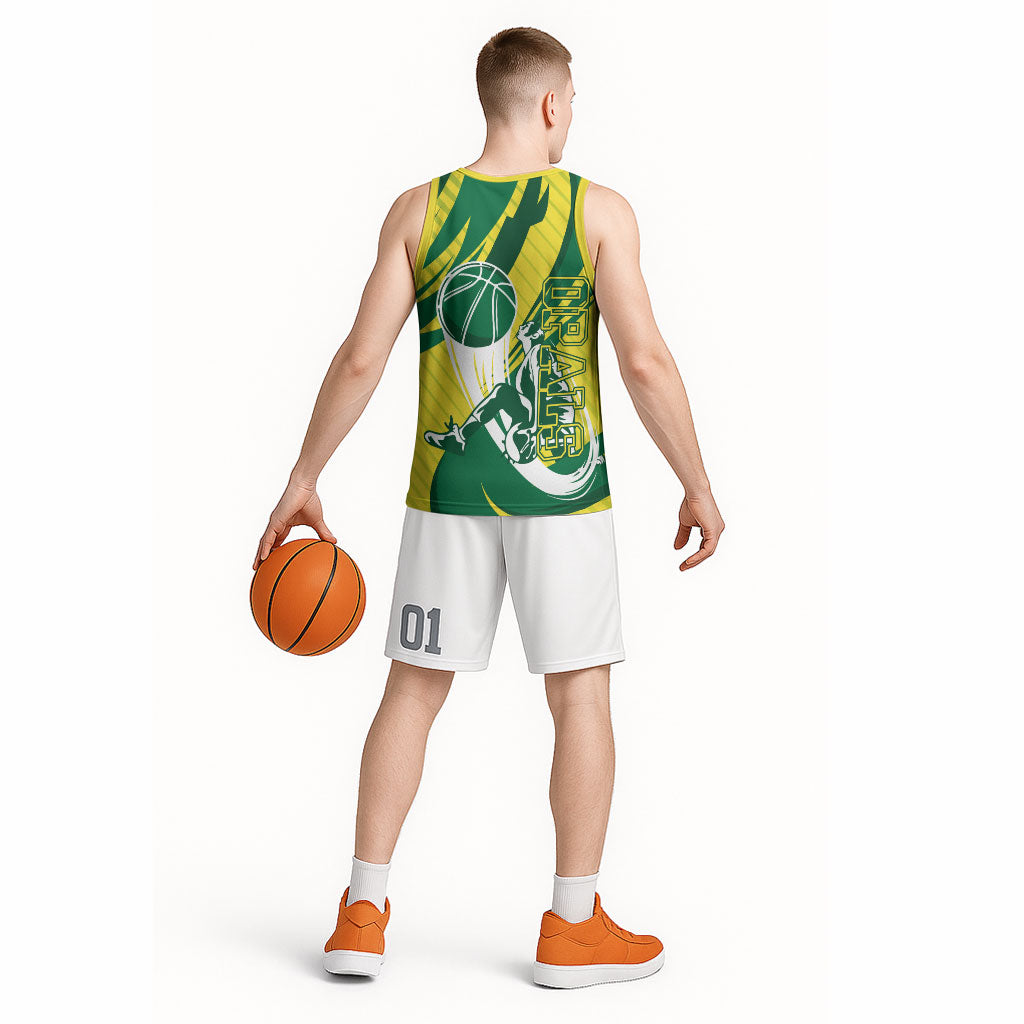 Australian Opals Basketball Basketball Jersey Green and Gold Tribal Pattern Athletic Abstract Art