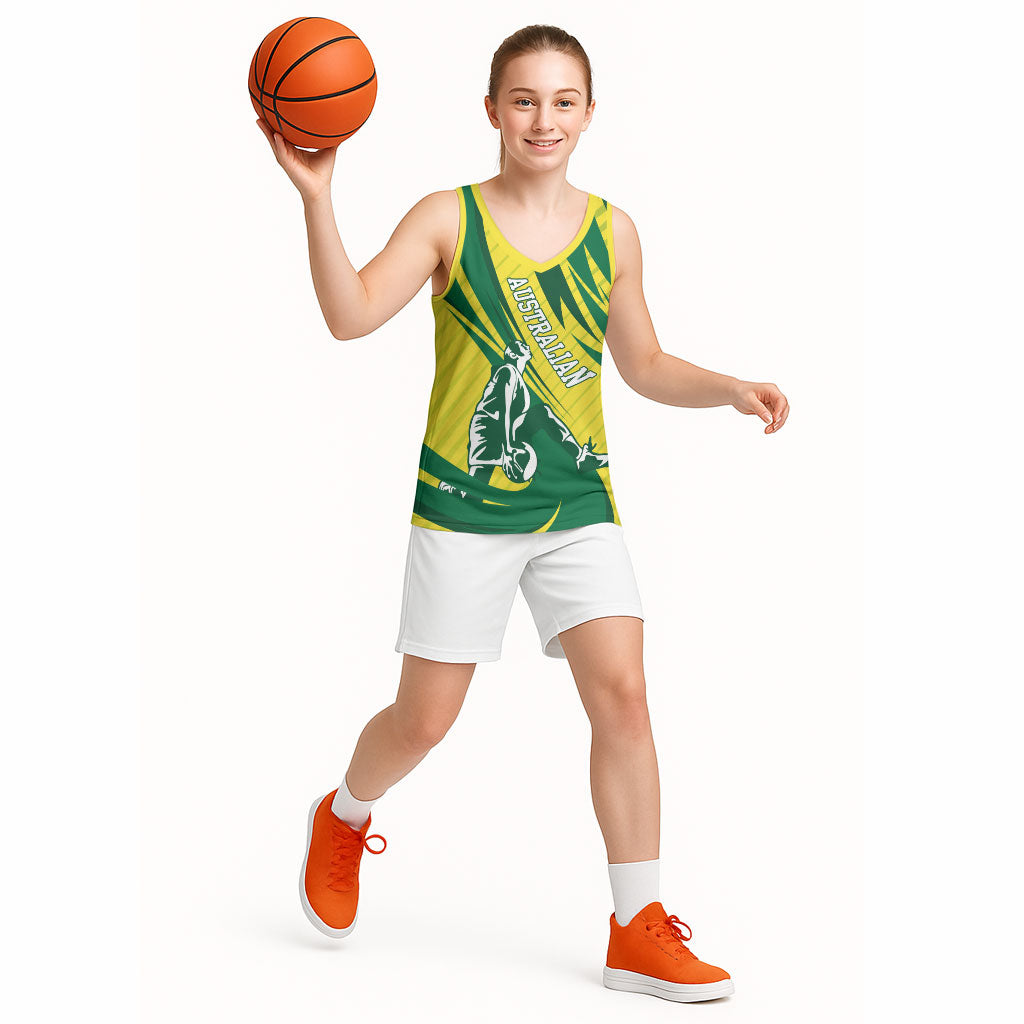 Australian Opals Basketball Basketball Jersey Green and Gold Tribal Pattern Athletic Abstract Art