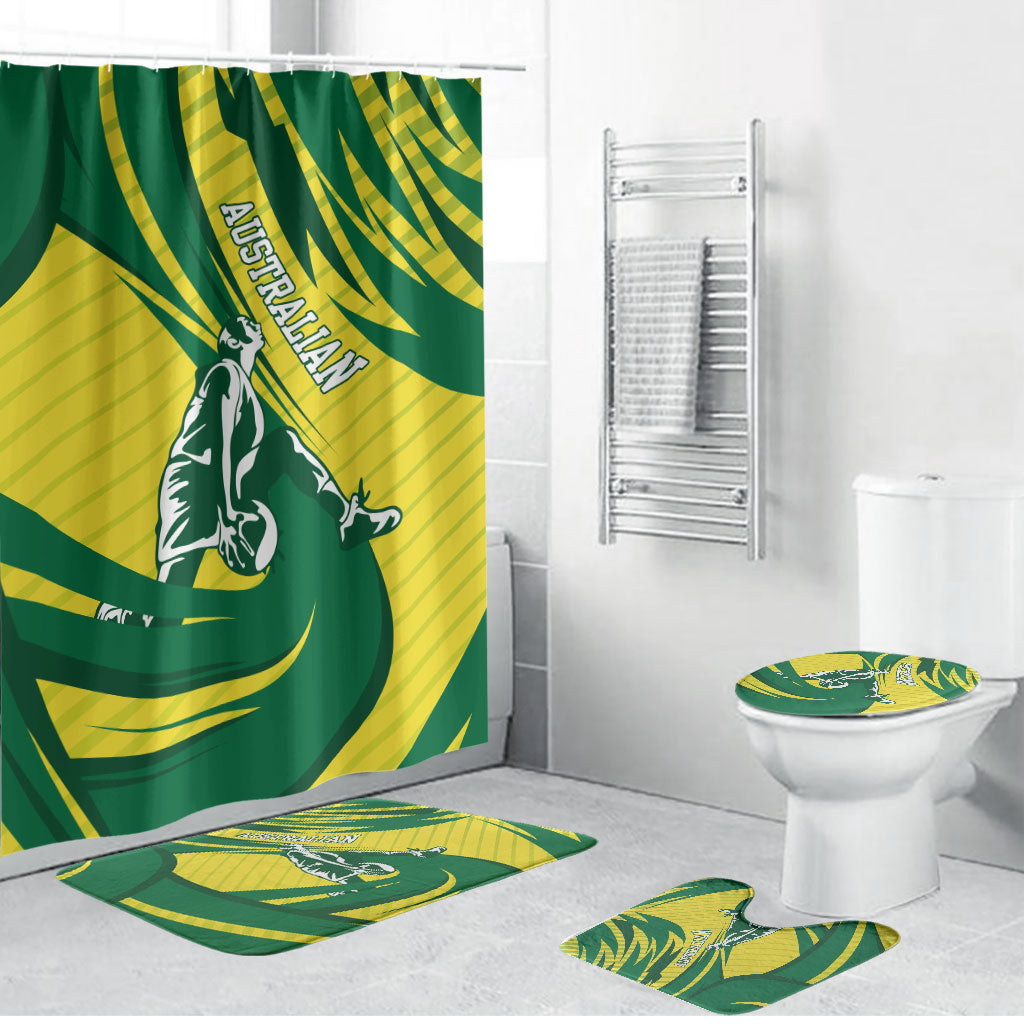 Australian Opals Basketball Bathroom Set Green and Gold Tribal Pattern Athletic Abstract Art