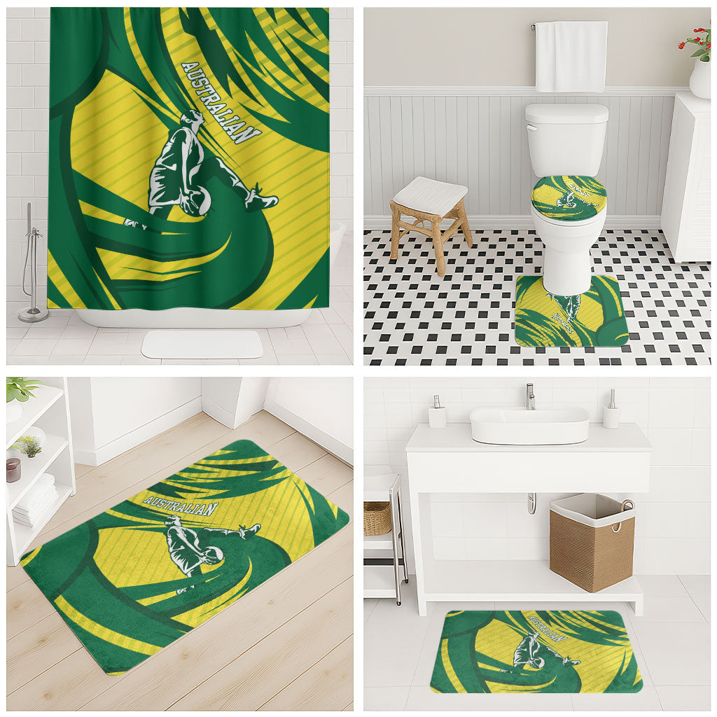 Australian Opals Basketball Bathroom Set Green and Gold Tribal Pattern Athletic Abstract Art