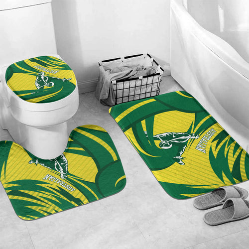 Australian Opals Basketball Bathroom Set Green and Gold Tribal Pattern Athletic Abstract Art