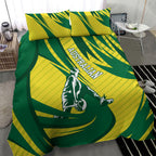 Australian Opals Basketball Bedding Set Green and Gold Tribal Pattern Athletic Abstract Art