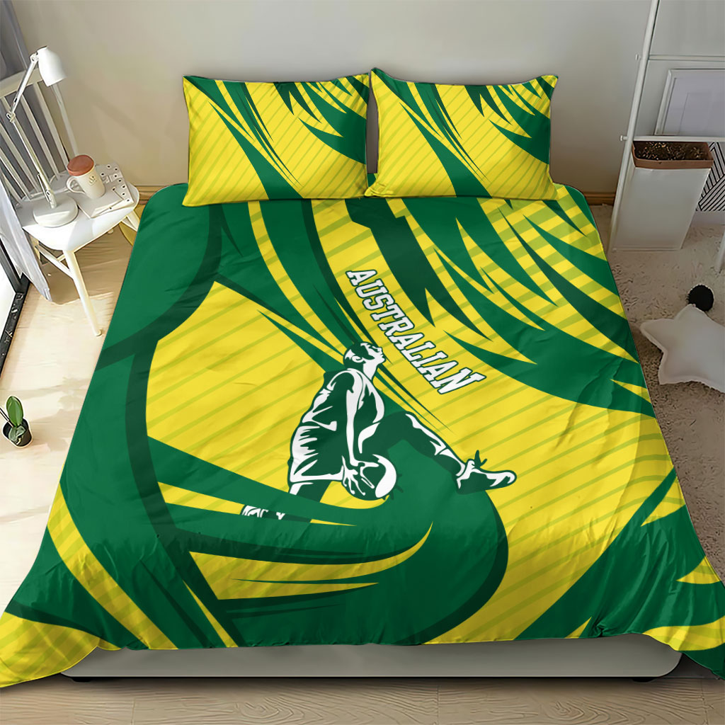 Australian Opals Basketball Bedding Set Green and Gold Tribal Pattern Athletic Abstract Art