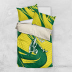 Australian Opals Basketball Bedding Set Green and Gold Tribal Pattern Athletic Abstract Art