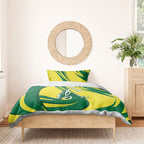 Australian Opals Basketball Bedding Set Green and Gold Tribal Pattern Athletic Abstract Art