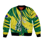 Australian Opals Basketball Bomber Jacket Green and Gold Tribal Pattern Athletic Abstract Art