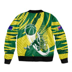 Australian Opals Basketball Bomber Jacket Green and Gold Tribal Pattern Athletic Abstract Art