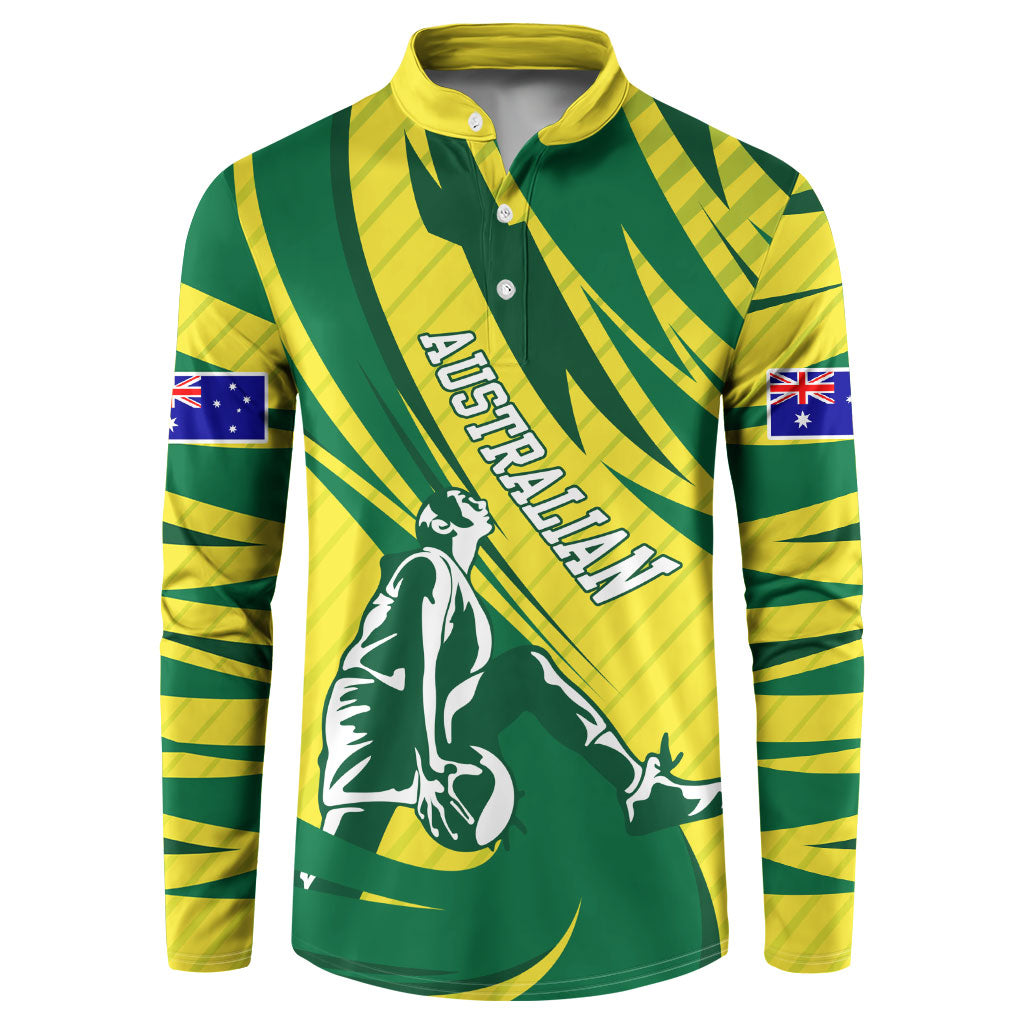 Australian Opals Basketball Button Sweatshirt Green and Gold Tribal Pattern Athletic Abstract Art