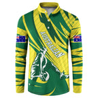 Australian Opals Basketball Button Sweatshirt Green and Gold Tribal Pattern Athletic Abstract Art