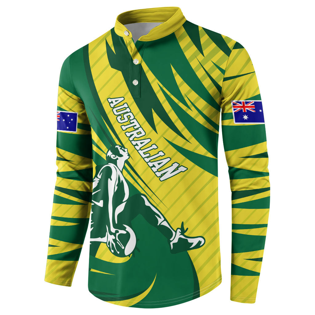 Australian Opals Basketball Button Sweatshirt Green and Gold Tribal Pattern Athletic Abstract Art