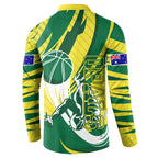 Australian Opals Basketball Button Sweatshirt Green and Gold Tribal Pattern Athletic Abstract Art