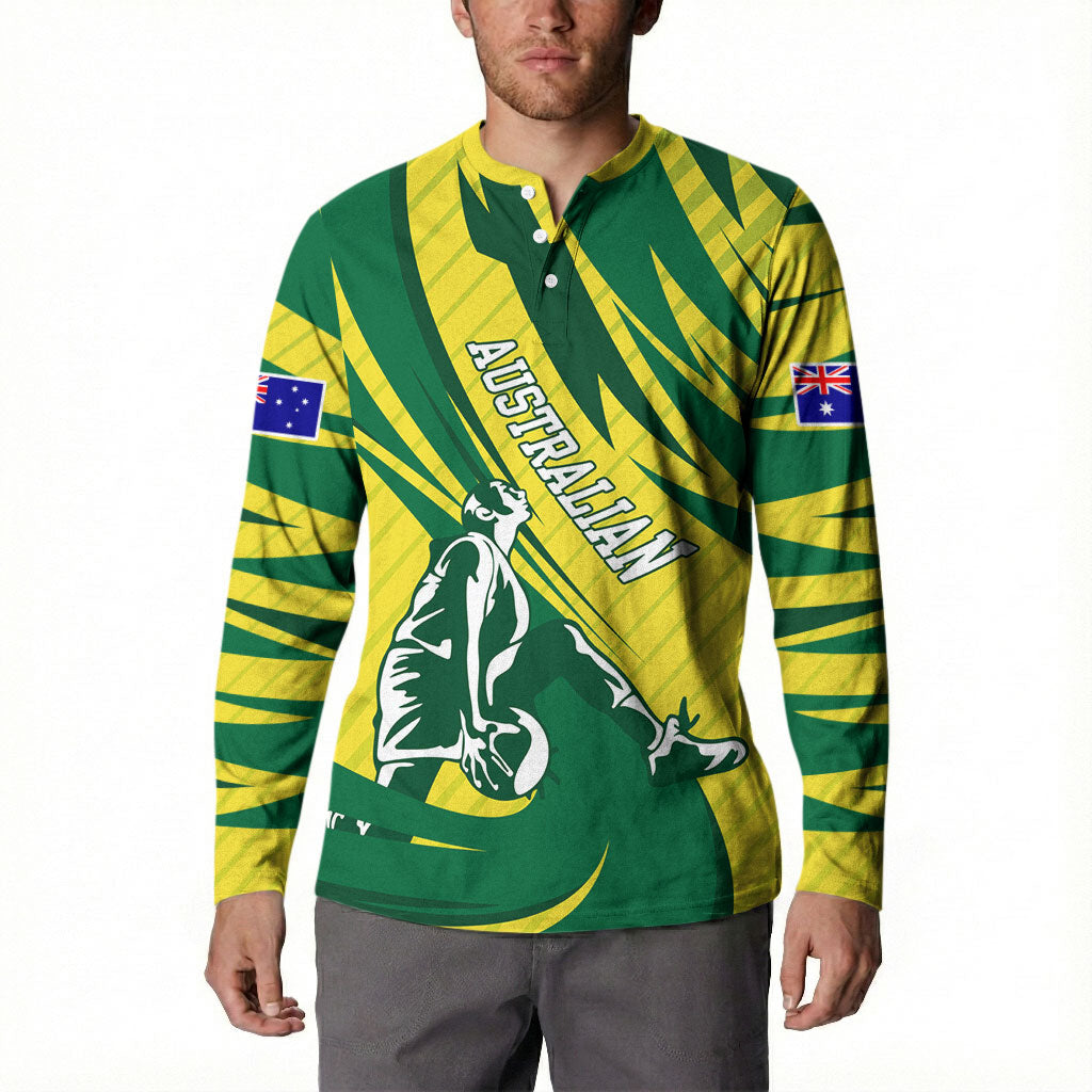 Australian Opals Basketball Button Sweatshirt Green and Gold Tribal Pattern Athletic Abstract Art