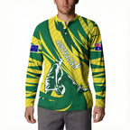 Australian Opals Basketball Button Sweatshirt Green and Gold Tribal Pattern Athletic Abstract Art