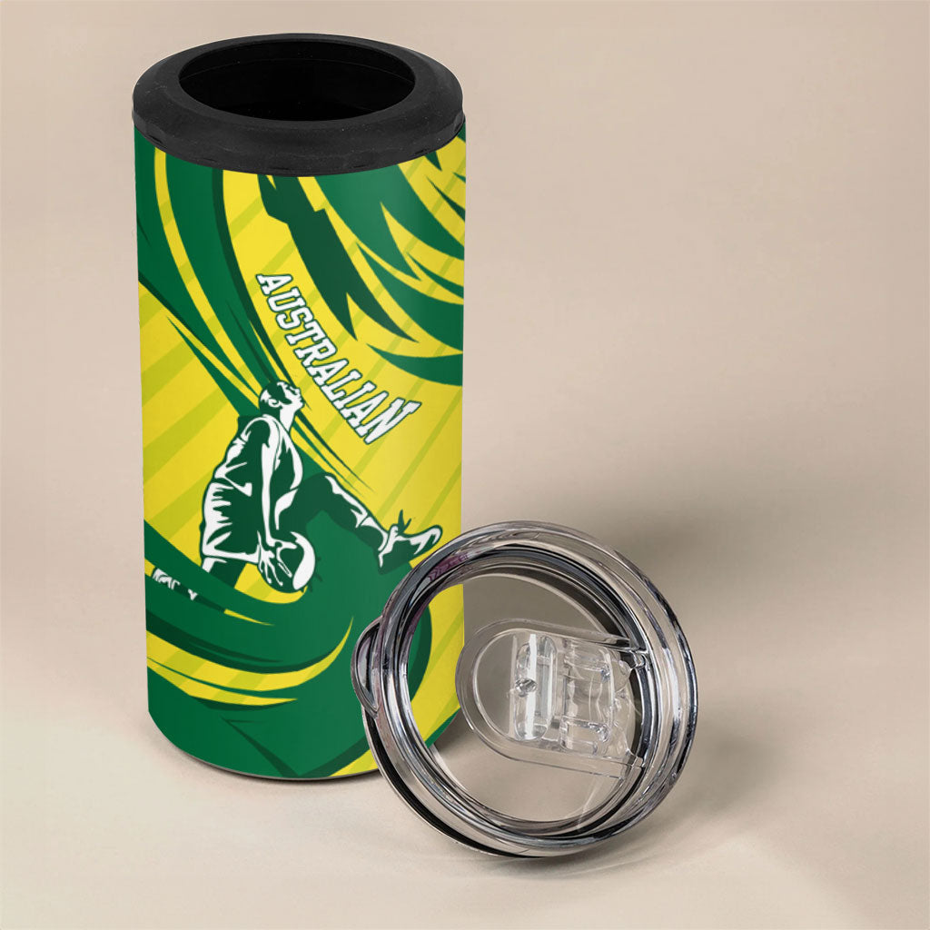 Australian Opals Basketball 4 in 1 Can Cooler Tumbler Green and Gold Tribal Pattern Athletic Abstract Art