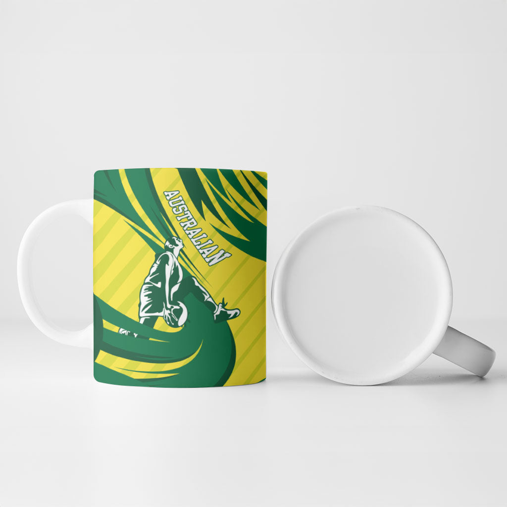 Australian Opals Basketball Ceramic Mug Green and Gold Tribal Pattern Athletic Abstract Art