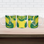 Australian Opals Basketball Ceramic Mug Green and Gold Tribal Pattern Athletic Abstract Art