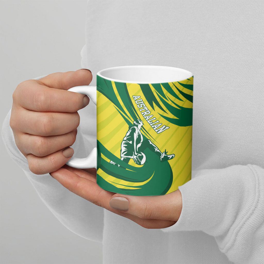 Australian Opals Basketball Ceramic Mug Green and Gold Tribal Pattern Athletic Abstract Art