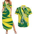 Australian Opals Basketball Couples Matching Summer Maxi Dress and Hawaiian Shirt Green and Gold Tribal Pattern Athletic Abstract Art