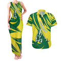 Australian Opals Basketball Couples Matching Tank Maxi Dress and Hawaiian Shirt Green and Gold Tribal Pattern Athletic Abstract Art