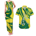 Australian Opals Basketball Couples Matching Tank Maxi Dress and Hawaiian Shirt Green and Gold Tribal Pattern Athletic Abstract Art