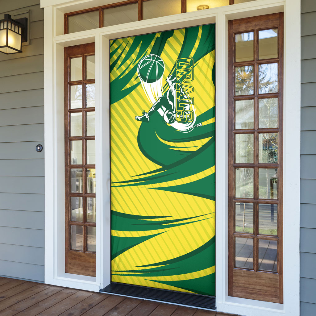 Australian Opals Basketball Door Cover Green and Gold Tribal Pattern Athletic Abstract Art