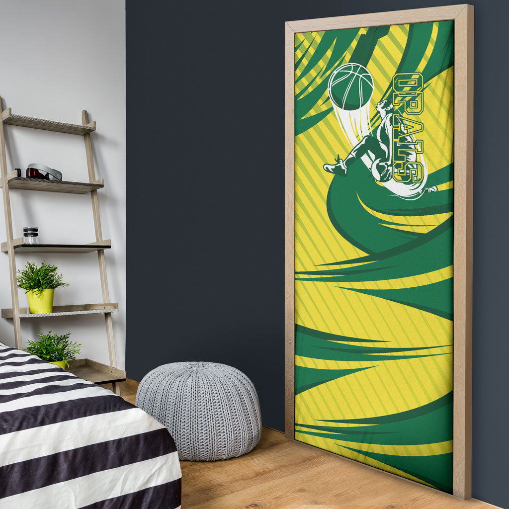 Australian Opals Basketball Door Cover Green and Gold Tribal Pattern Athletic Abstract Art