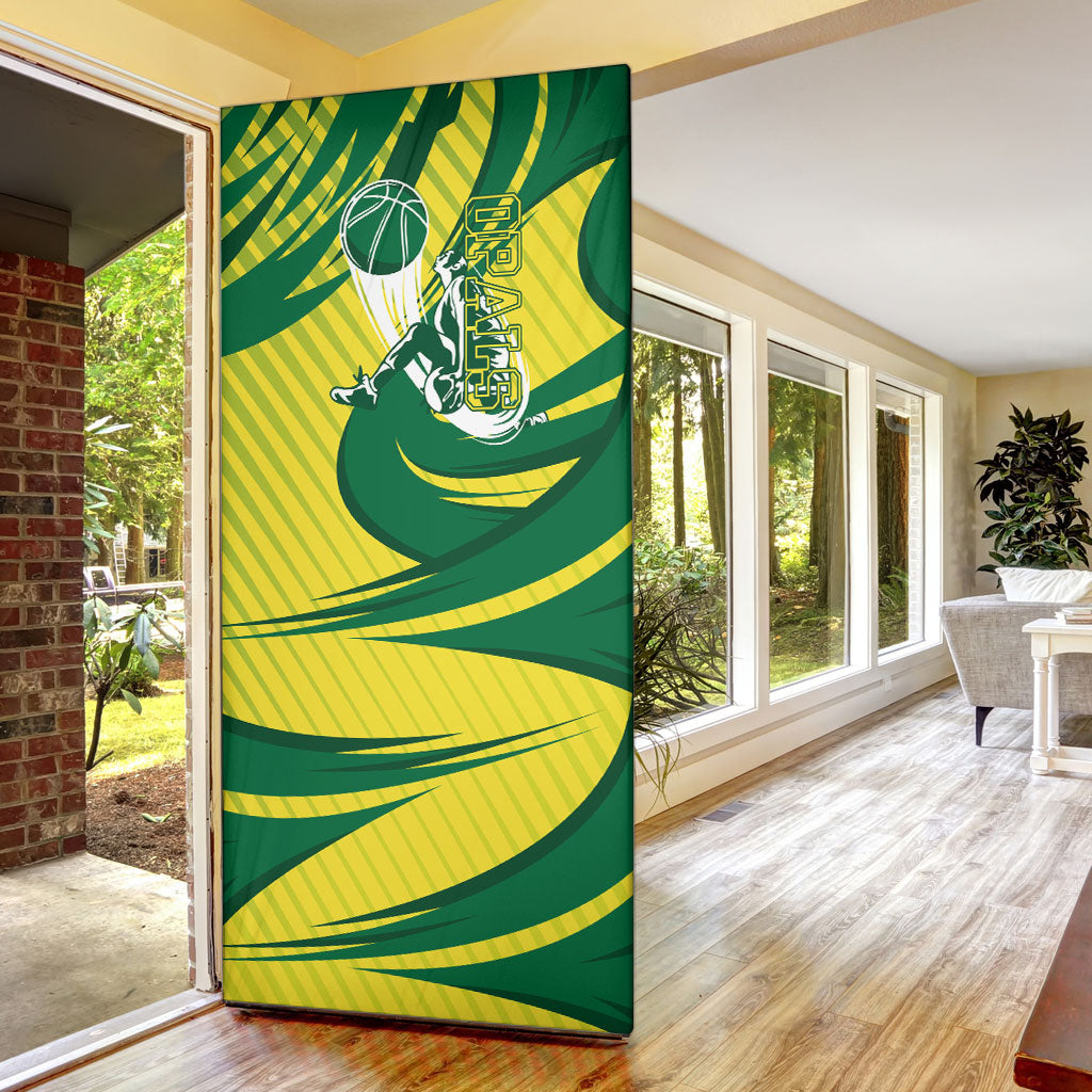 Australian Opals Basketball Door Cover Green and Gold Tribal Pattern Athletic Abstract Art