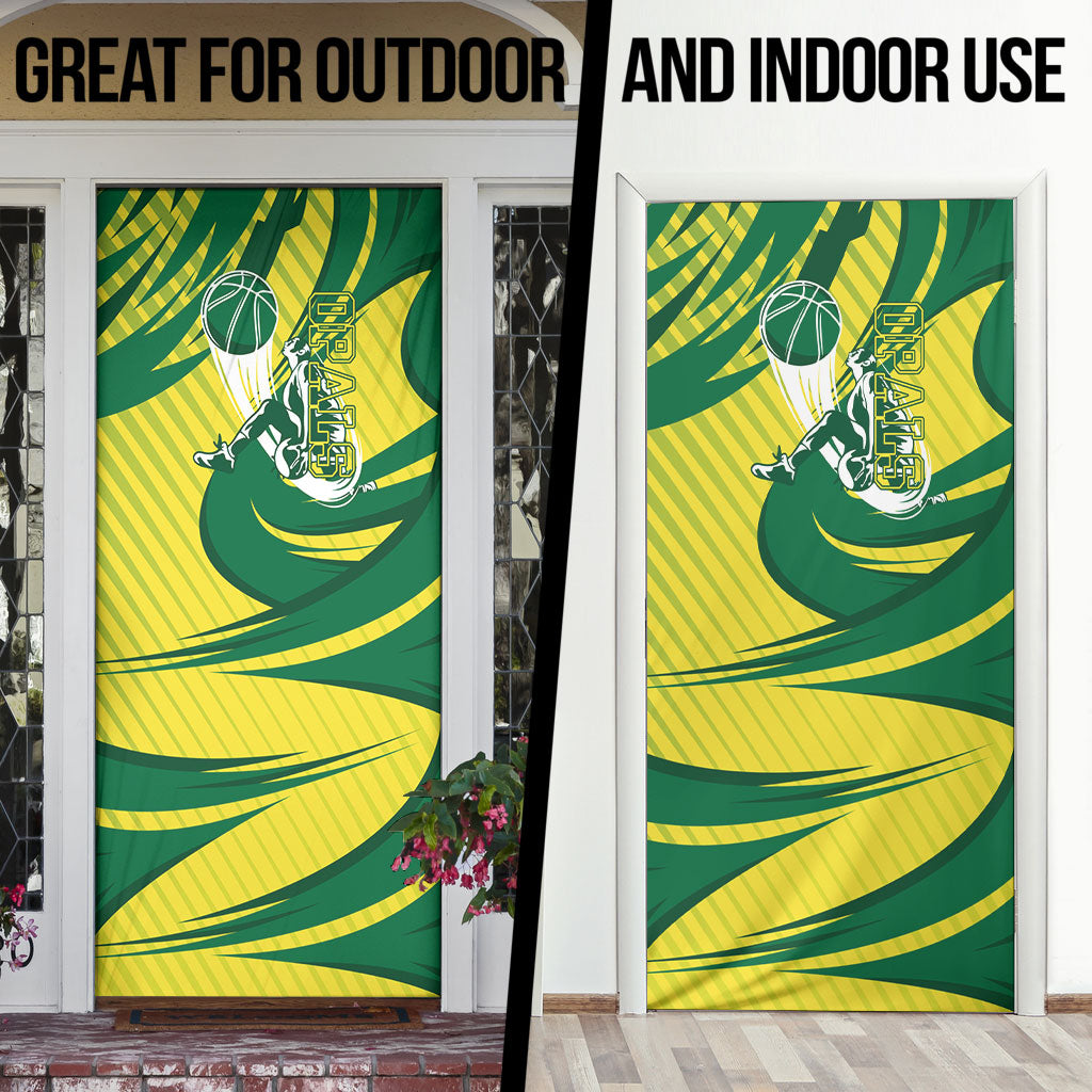 Australian Opals Basketball Door Cover Green and Gold Tribal Pattern Athletic Abstract Art