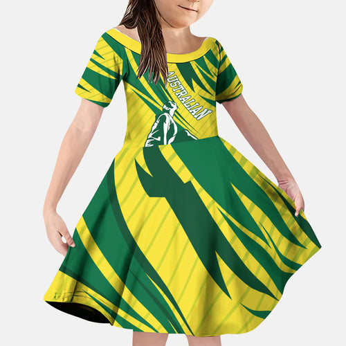 Australian Opals Basketball Family Matching Long Sleeve Bodycon Dress and Hawaiian Shirt Green and Gold Tribal Pattern Athletic Abstract Art