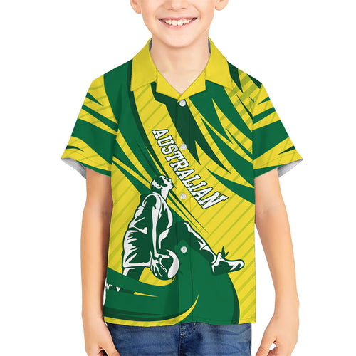 Australian Opals Basketball Family Matching Off The Shoulder Long Sleeve Dress and Hawaiian Shirt Green and Gold Tribal Pattern Athletic Abstract Art