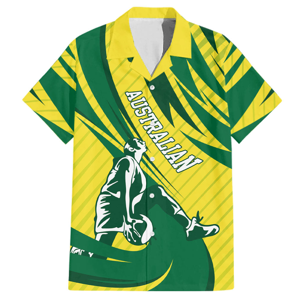 Australian Opals Basketball Family Matching Off Shoulder Short Dress and Hawaiian Shirt Green and Gold Tribal Pattern Athletic Abstract Art