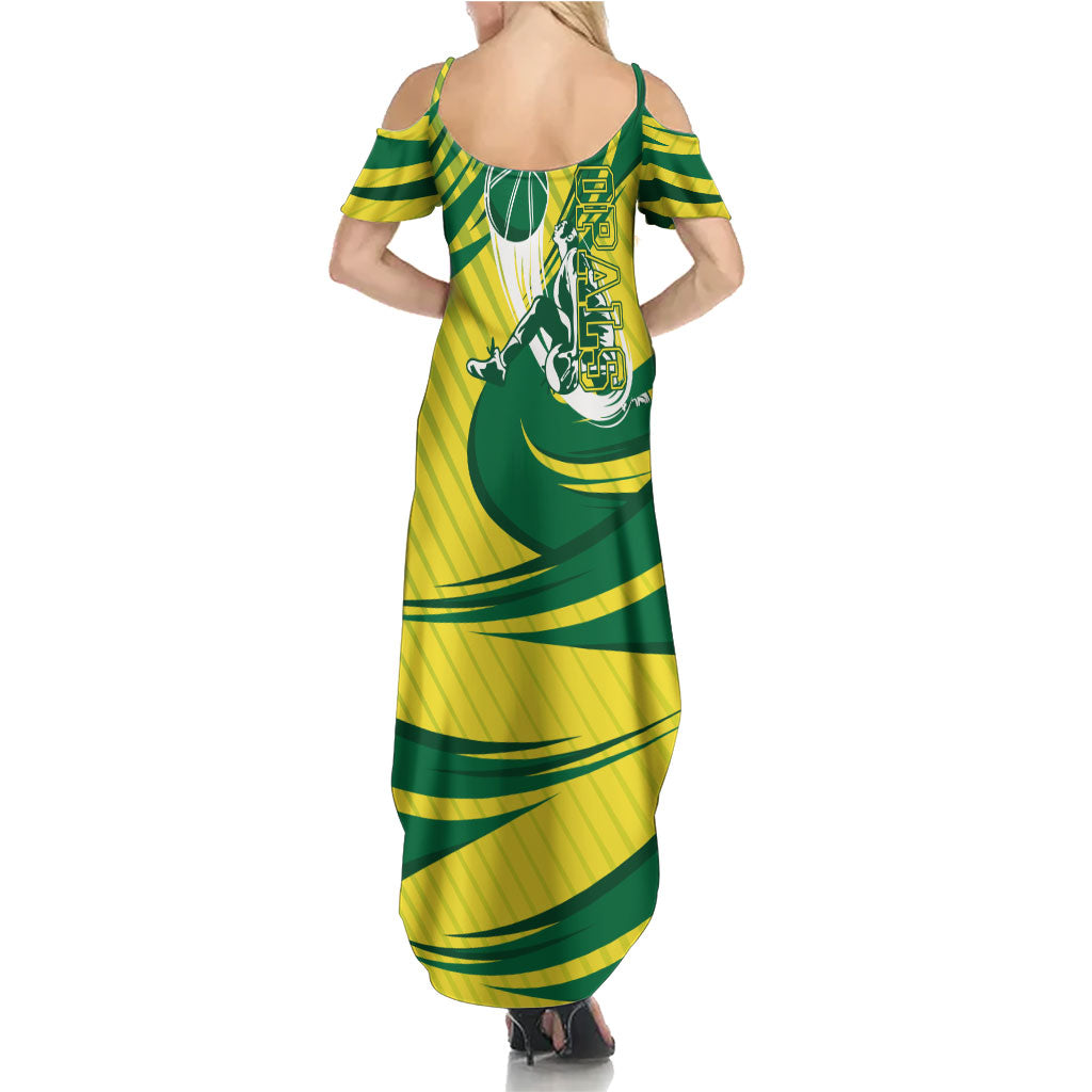 Australian Opals Basketball Family Matching Summer Maxi Dress and Hawaiian Shirt Green and Gold Tribal Pattern Athletic Abstract Art