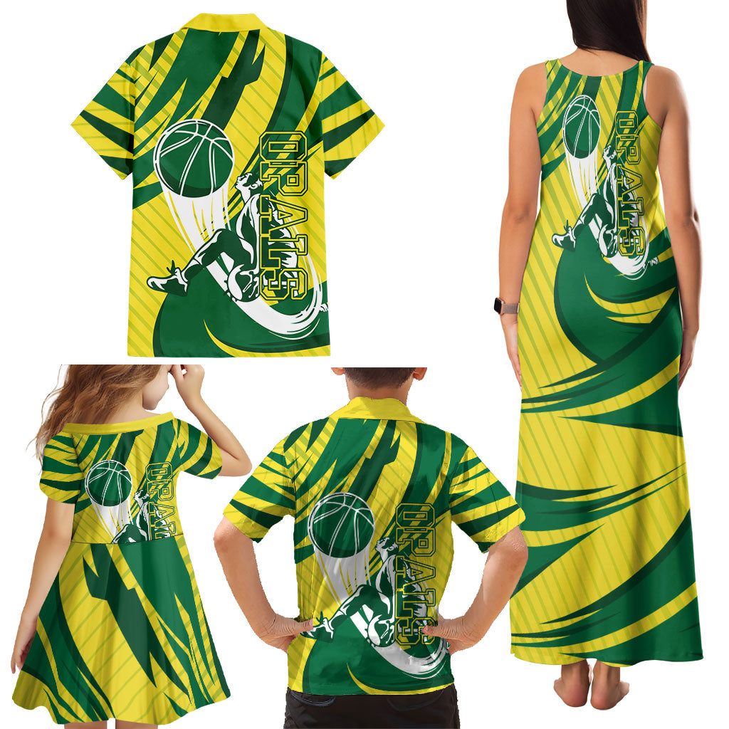 Australian Opals Basketball Family Matching Tank Maxi Dress and Hawaiian Shirt Green and Gold Tribal Pattern Athletic Abstract Art