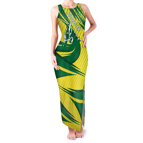 Australian Opals Basketball Family Matching Tank Maxi Dress and Hawaiian Shirt Green and Gold Tribal Pattern Athletic Abstract Art