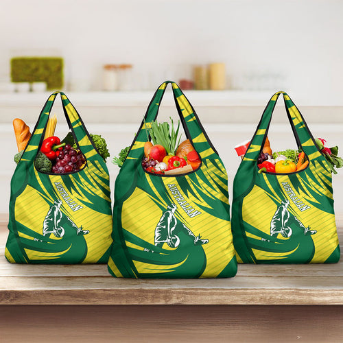 Australian Opals Basketball Grocery Bag Green and Gold Tribal Pattern Athletic Abstract Art