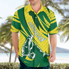 Australian Opals Basketball Hawaiian Shirt Green and Gold Tribal Pattern Athletic Abstract Art