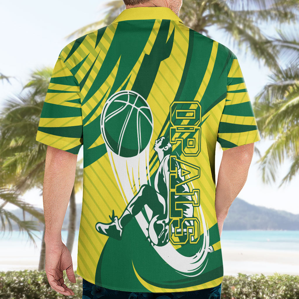 Australian Opals Basketball Hawaiian Shirt Green and Gold Tribal Pattern Athletic Abstract Art
