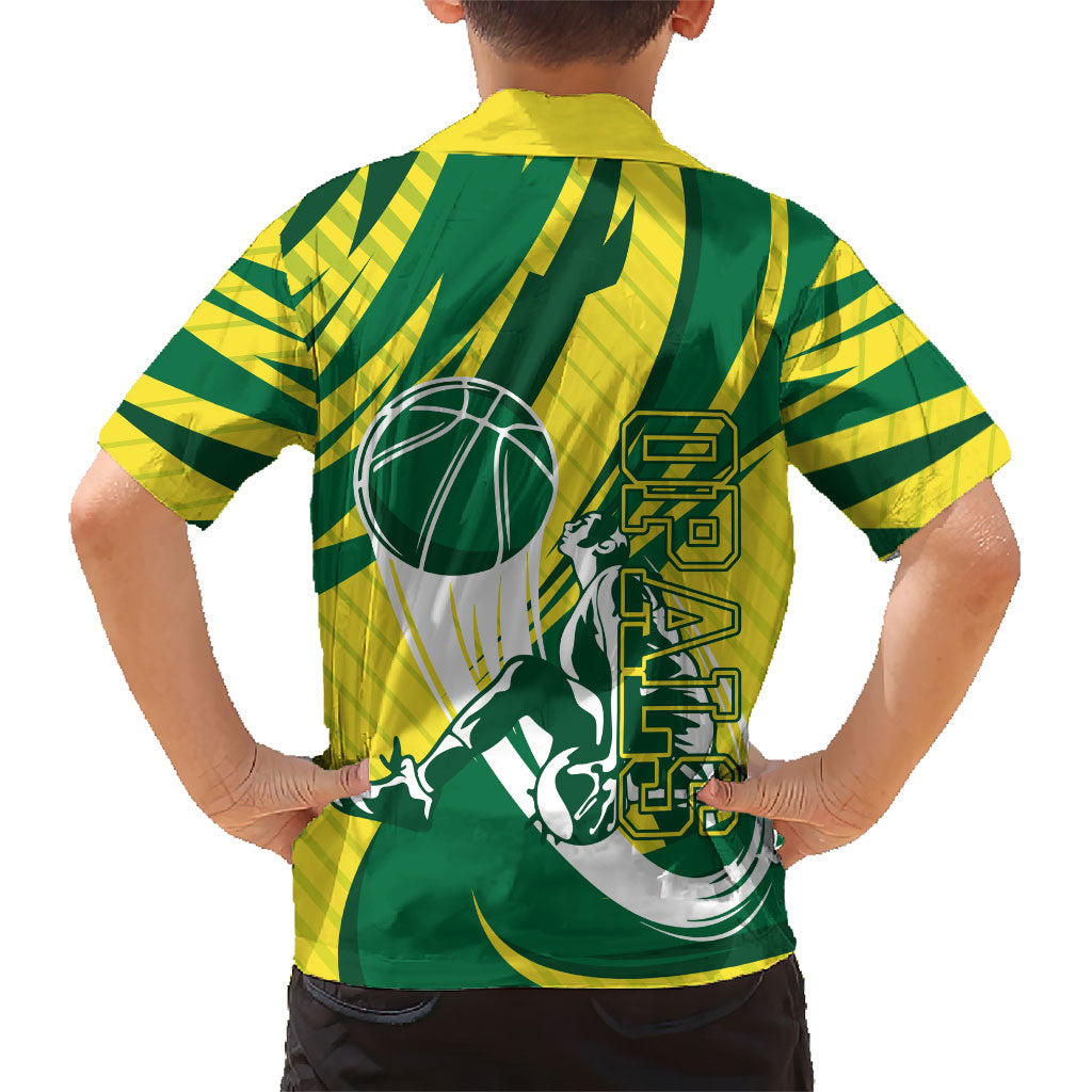 Australian Opals Basketball Hawaiian Shirt Green and Gold Tribal Pattern Athletic Abstract Art