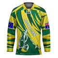 Australian Opals Basketball Hockey Jersey Green and Gold Tribal Pattern Athletic Abstract Art