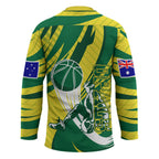 Australian Opals Basketball Hockey Jersey Green and Gold Tribal Pattern Athletic Abstract Art