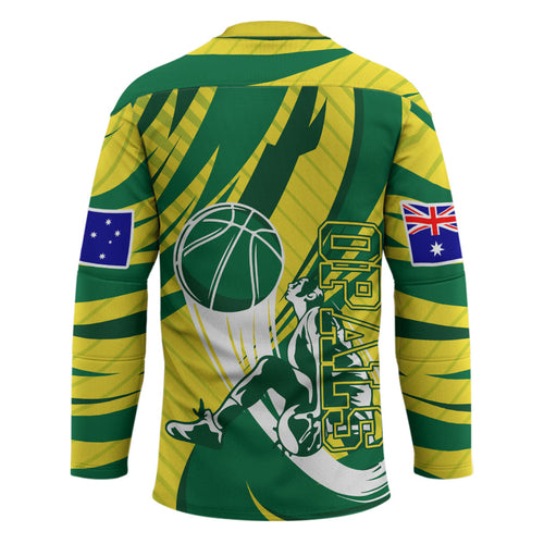 Australian Opals Basketball Hockey Jersey Green and Gold Tribal Pattern Athletic Abstract Art