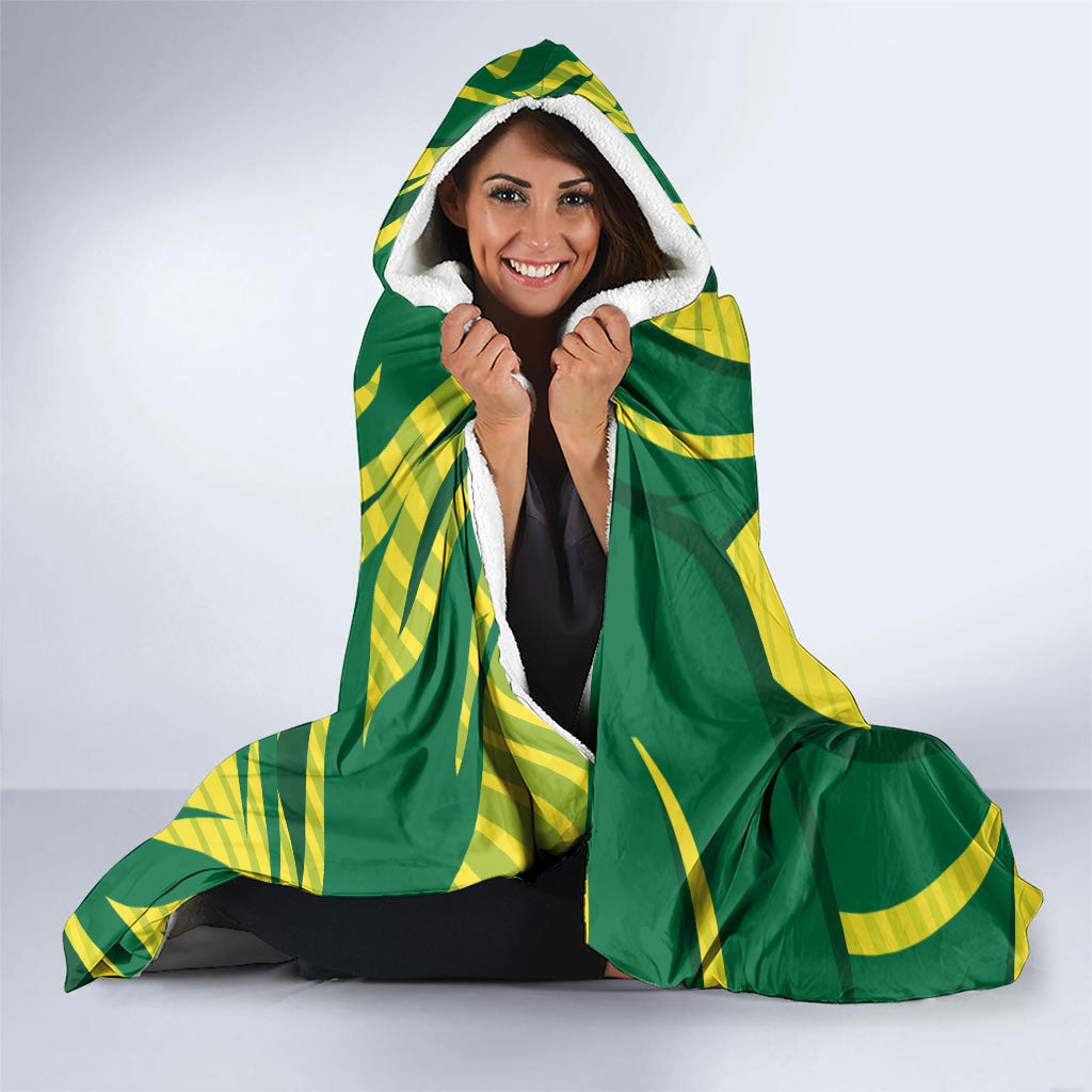 Australian Opals Basketball Hooded Blanket Green and Gold Tribal Pattern Athletic Abstract Art