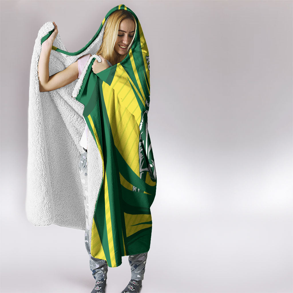 Australian Opals Basketball Hooded Blanket Green and Gold Tribal Pattern Athletic Abstract Art