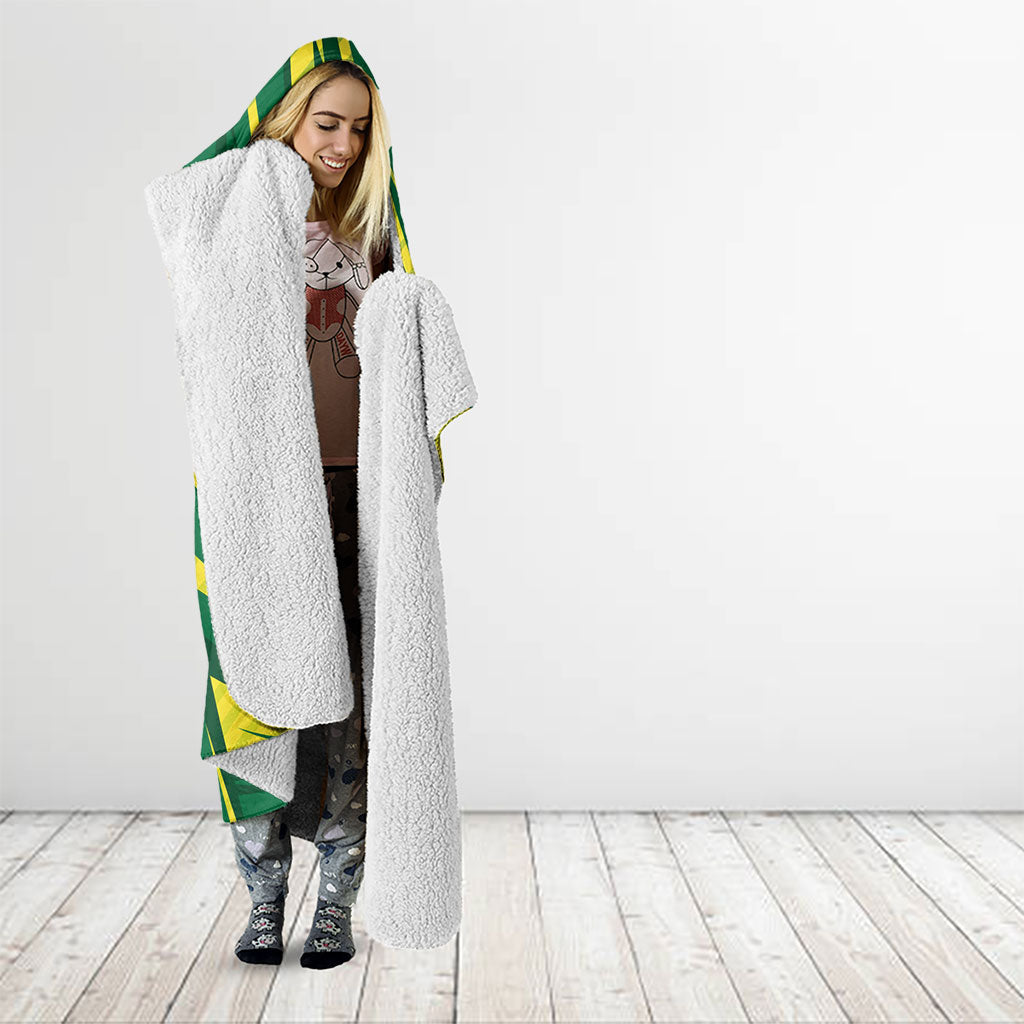 Australian Opals Basketball Hooded Blanket Green and Gold Tribal Pattern Athletic Abstract Art