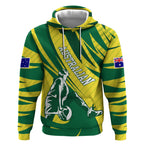 Australian Opals Basketball Hoodie Green and Gold Tribal Pattern Athletic Abstract Art