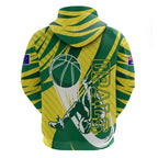 Australian Opals Basketball Hoodie Green and Gold Tribal Pattern Athletic Abstract Art