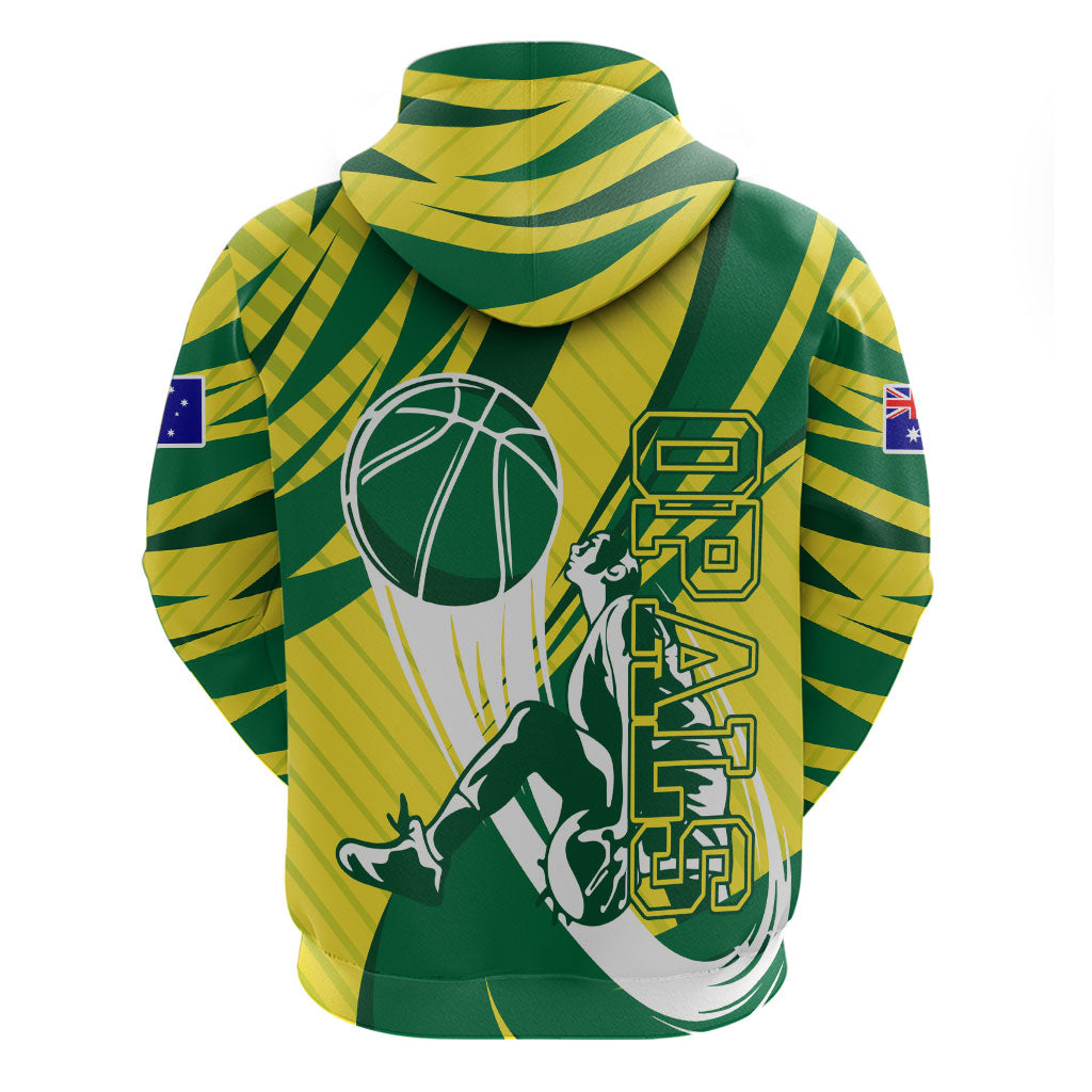 Australian Opals Basketball Hoodie Green and Gold Tribal Pattern Athletic Abstract Art